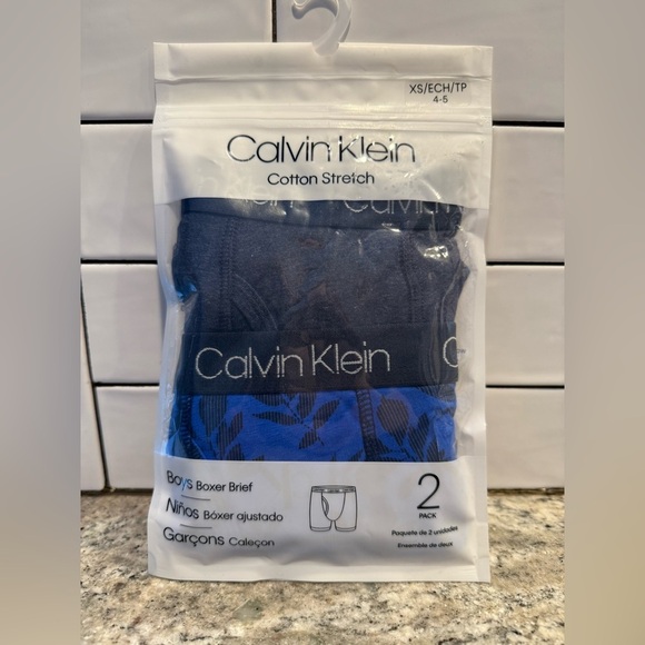 NWT Calvin Klein Boy's Cotton Stretch Boxer Briefs 2 Pack - Blue Size XS (4-5) - Picture 1 of 5